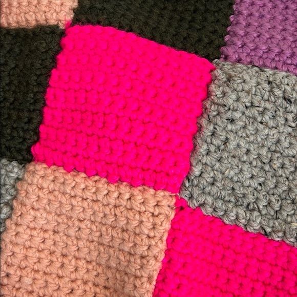 Multi Colored Crochet Pullover Sweater with Square Pattern High Neck Handmade - Picture 3 of 7